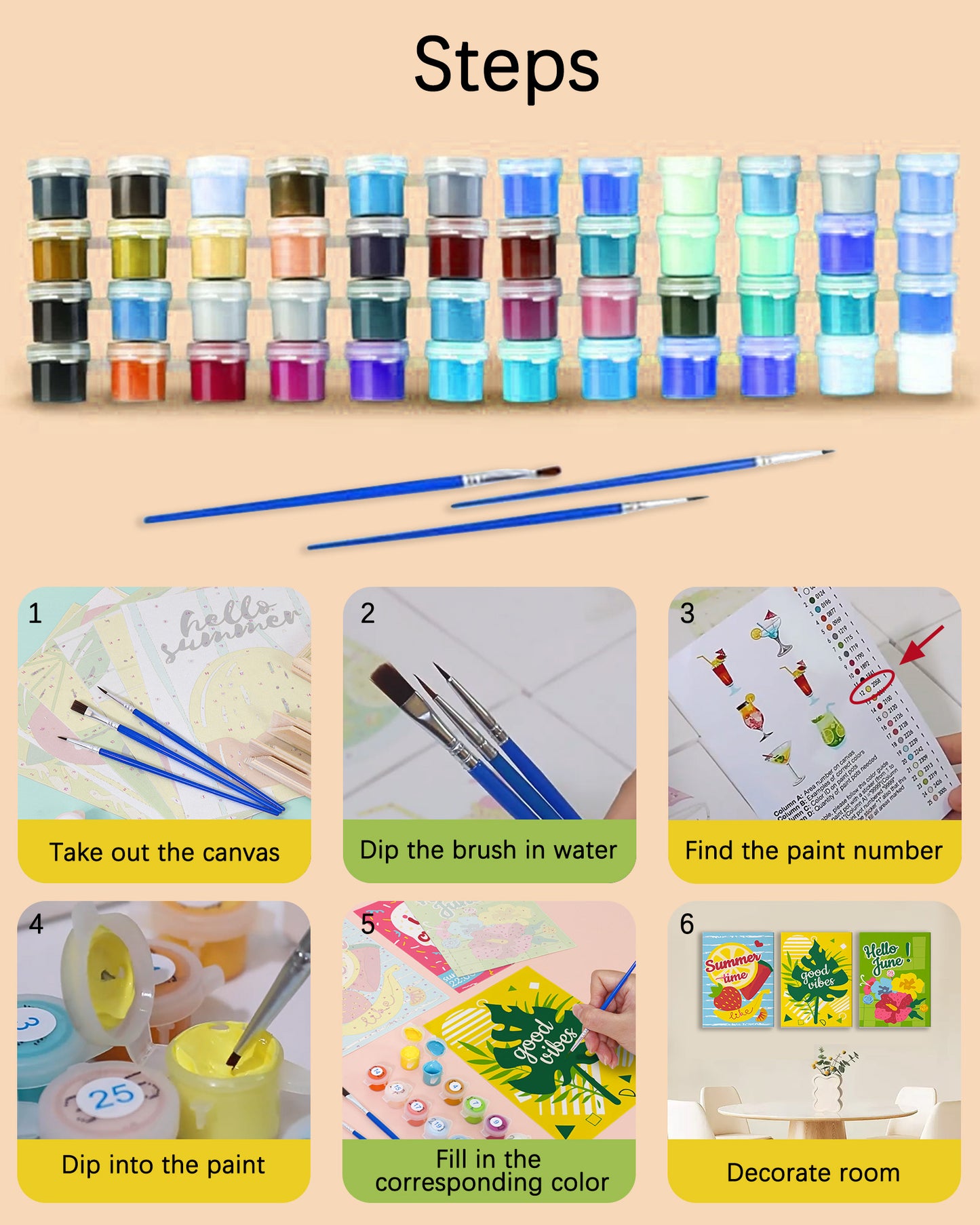 6 Pack Paint by Numbers Kits (Summer Fruits)