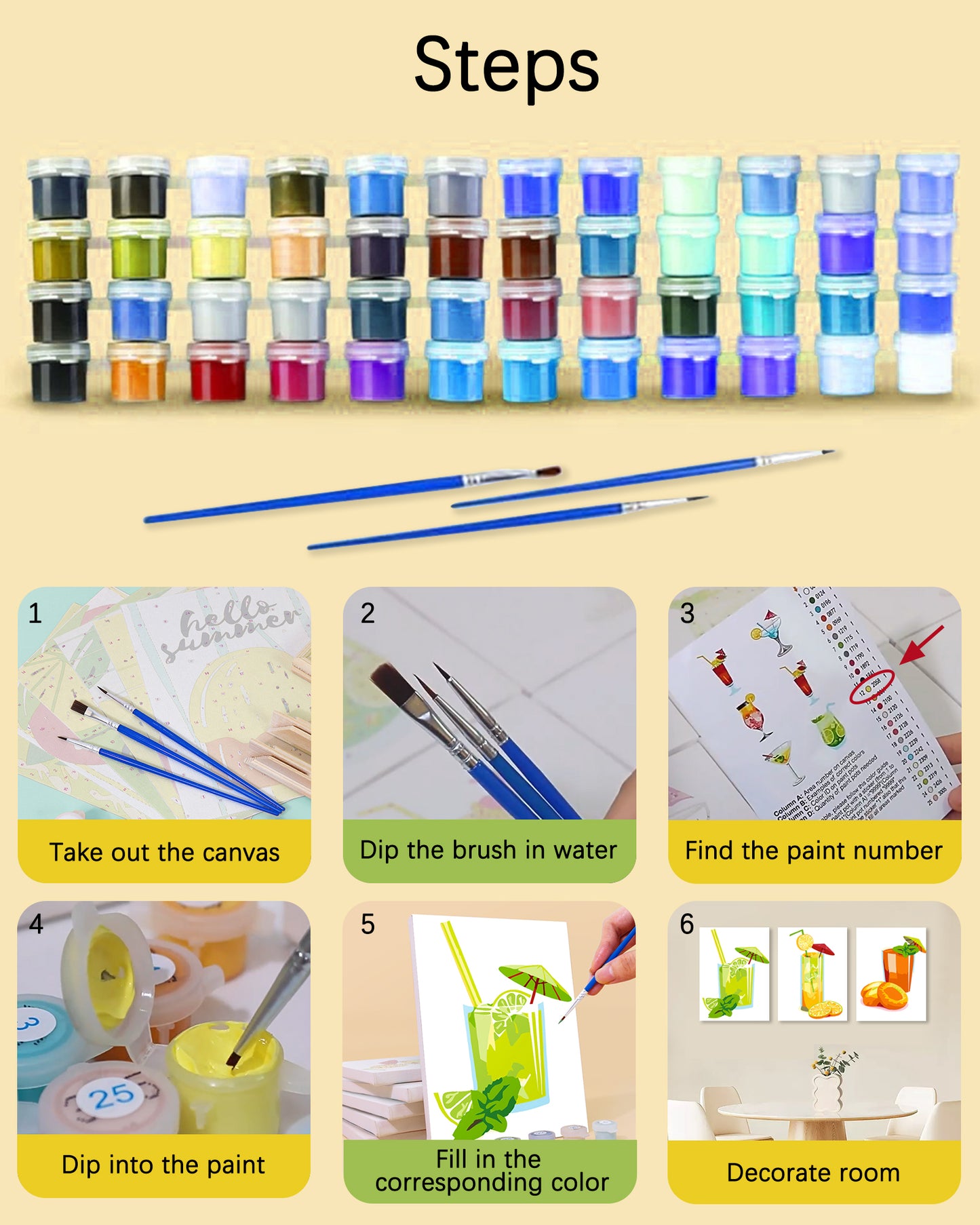 6 Pack Paint by Numbers Kits (Cocktail )
