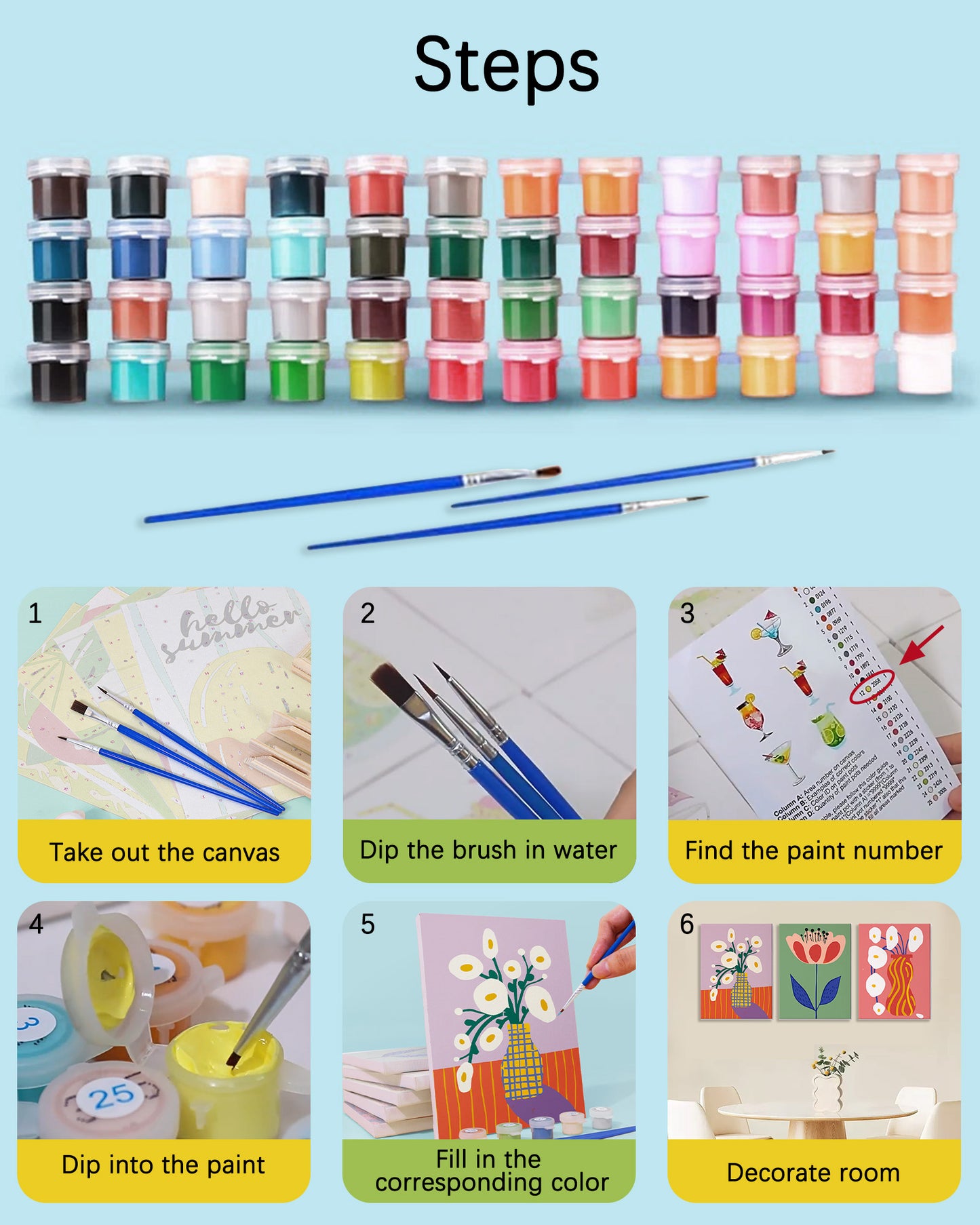 6 Pack Paint by Numbers Kits (Abstract Floral)