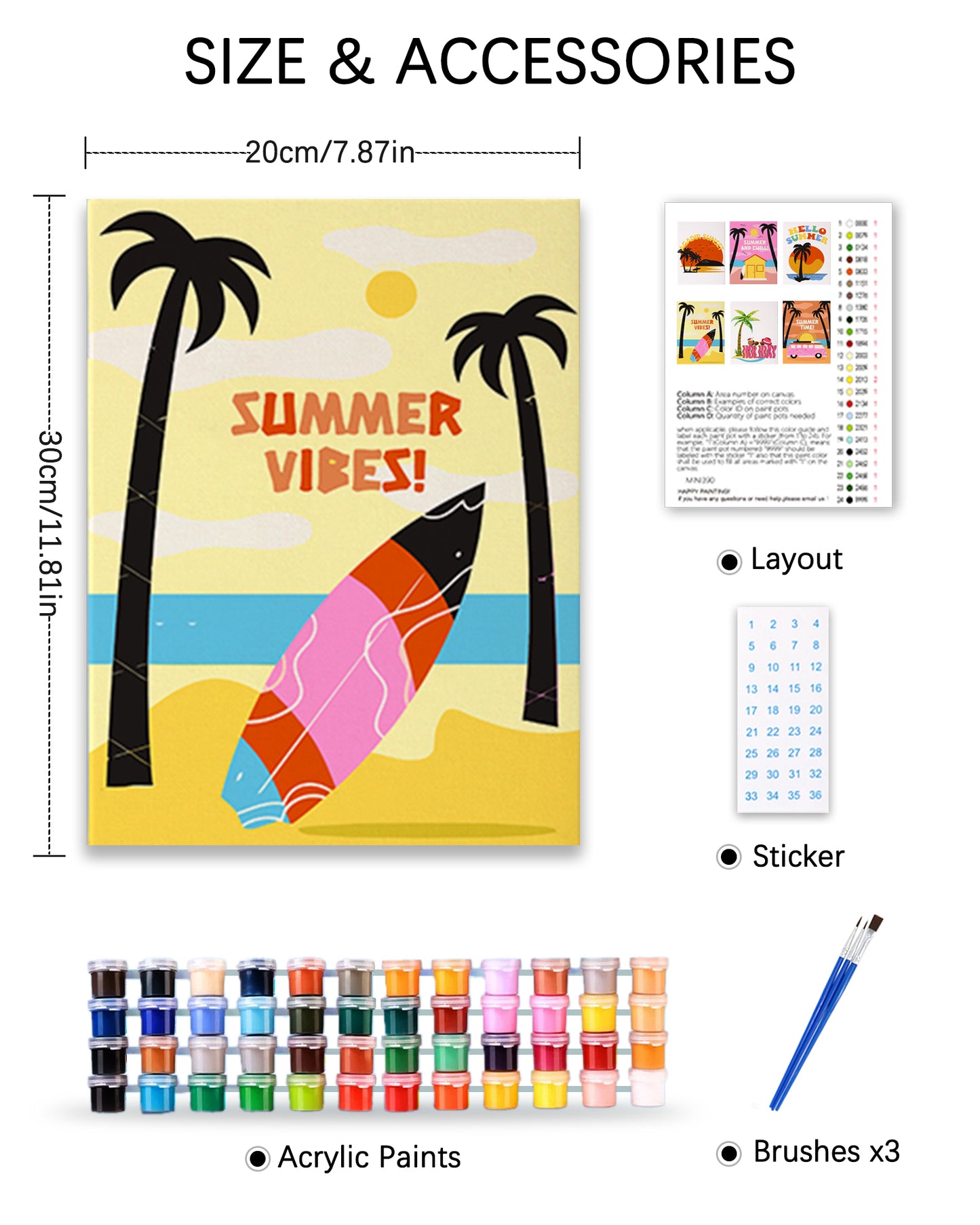 6 Pack Paint by Numbers Kits (Summer Beach)