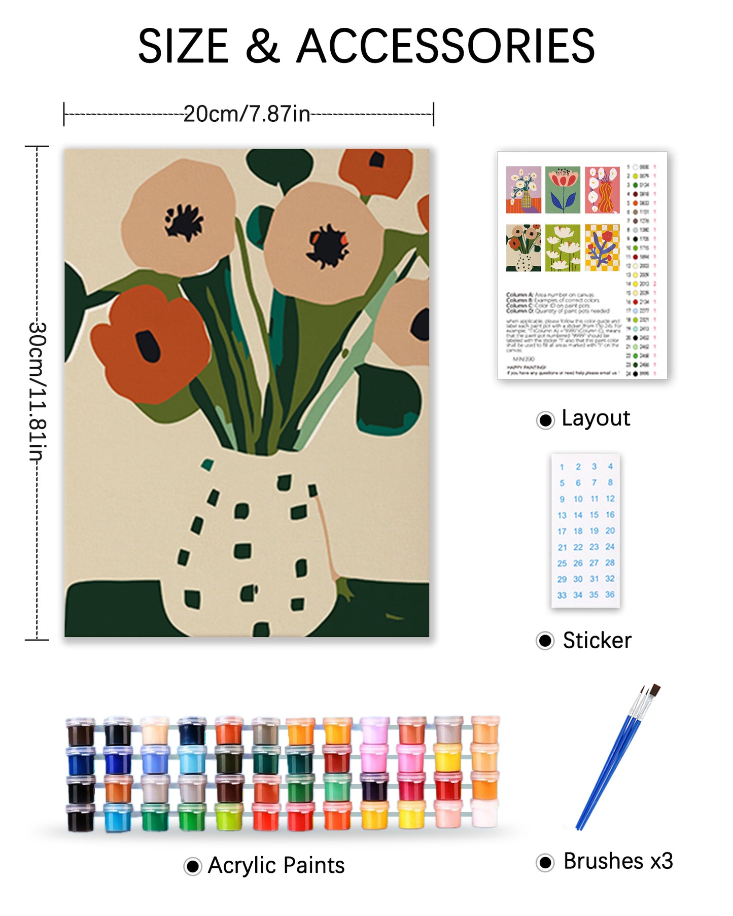 6 Pack Paint by Numbers Kits (Abstract Floral)