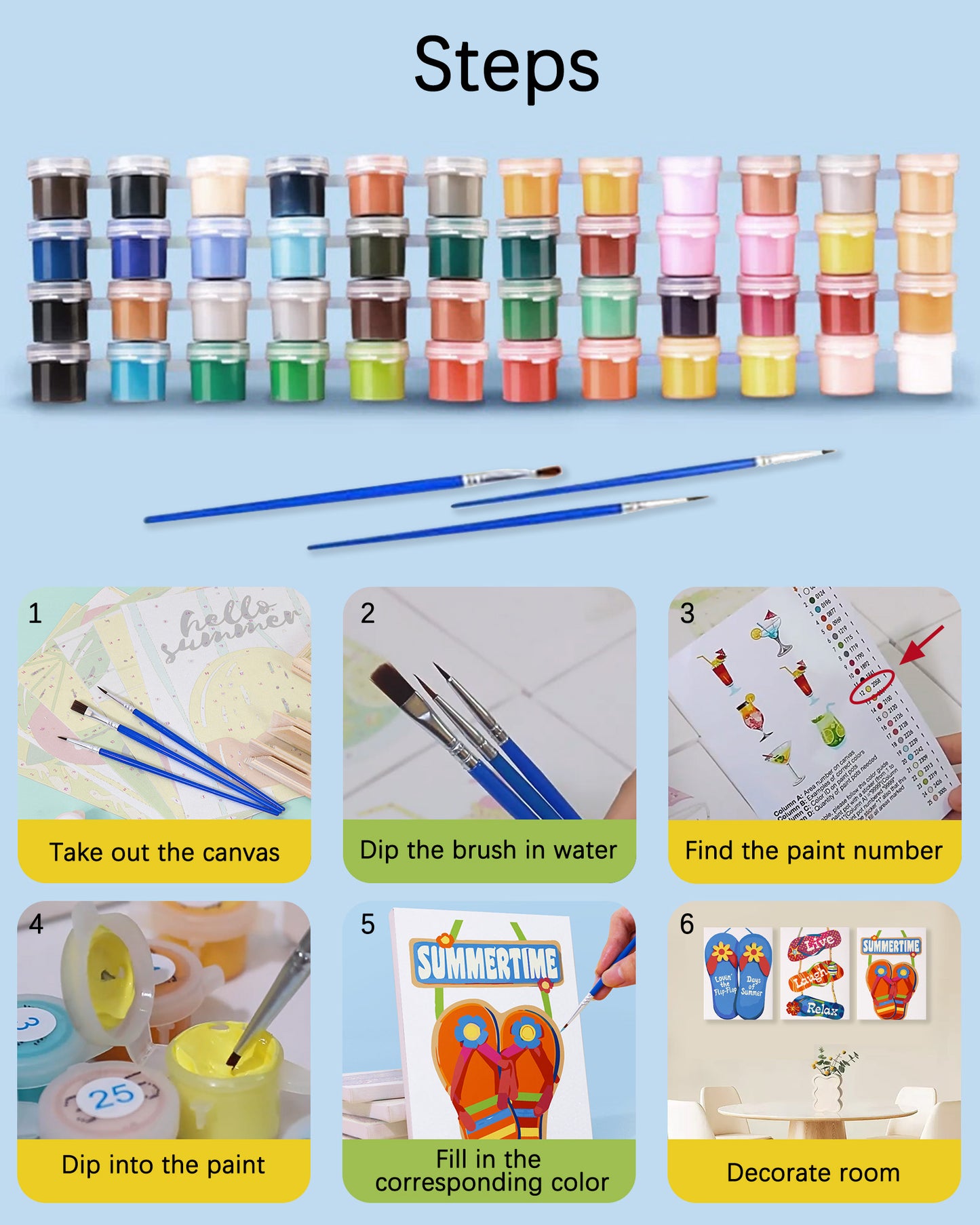 6 Pack Paint by Numbers Kits (Flip-Flop)