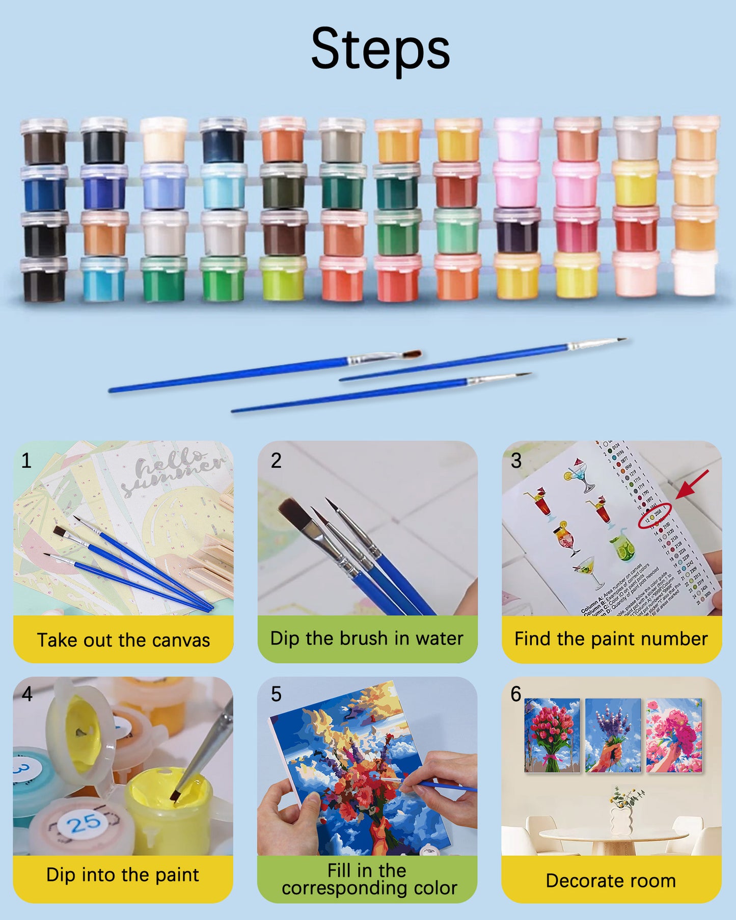 6 Pack Paint by Numbers Kits (Flower)