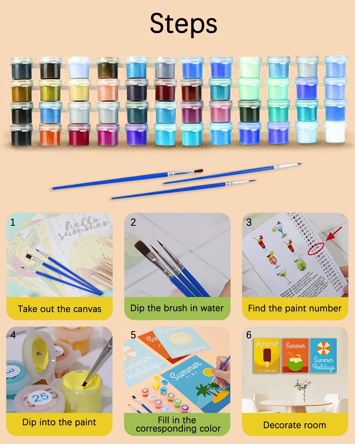 6 Pack Paint by Numbers Kits ( Summer Theme)