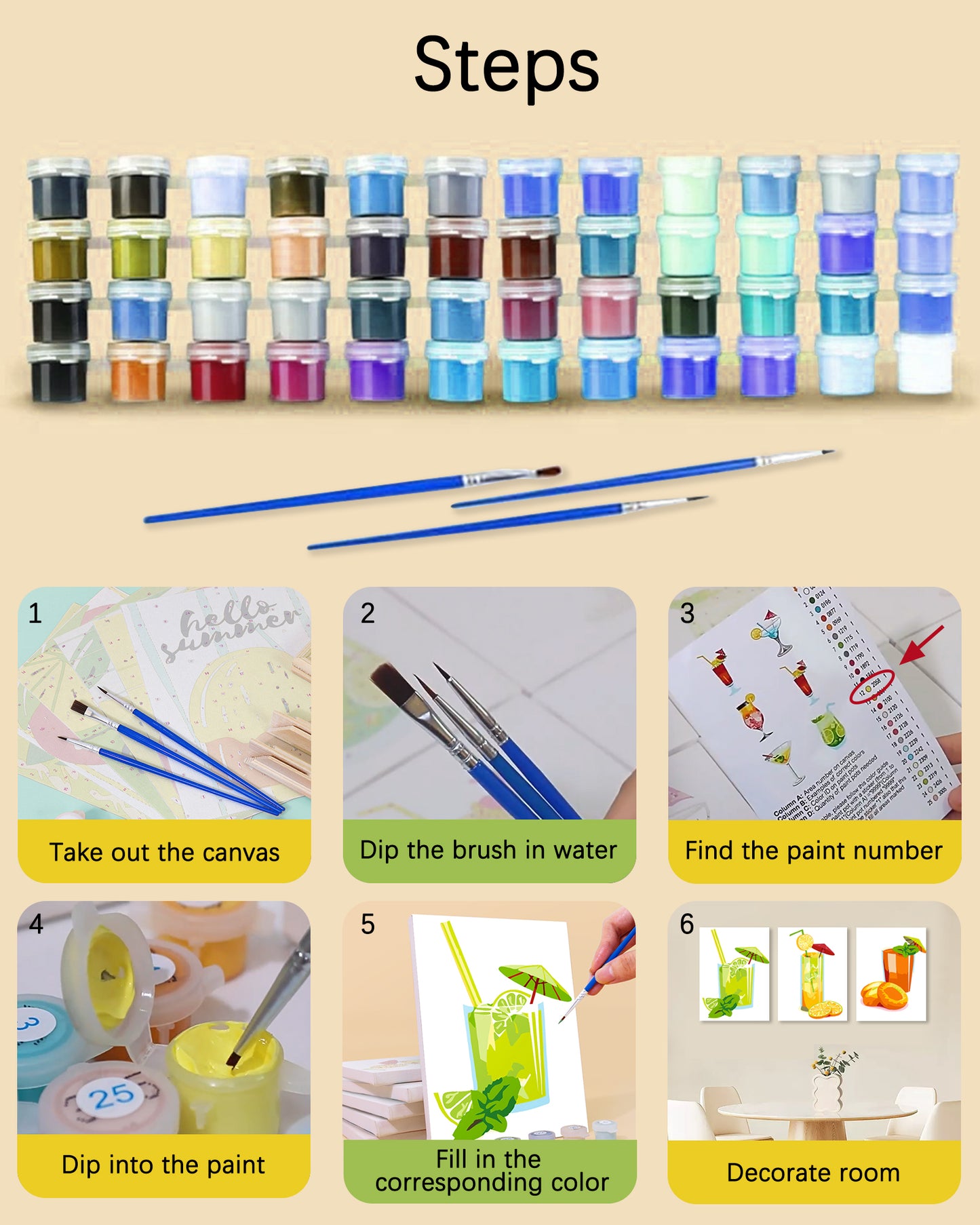 6 Pack Paint by Numbers Kits (Summer Drinks)