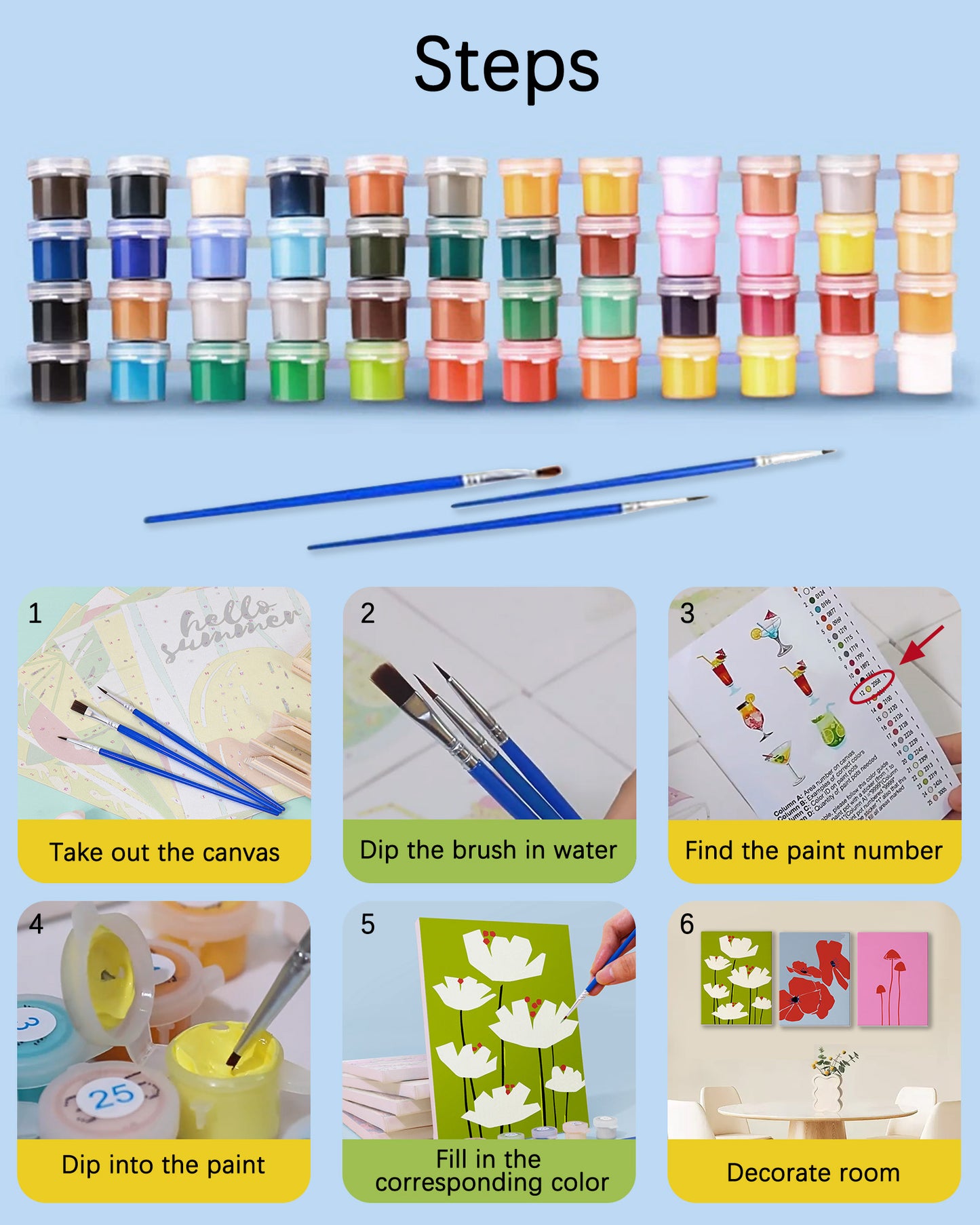6 Pack Paint by Numbers Kits (Modern Floral)